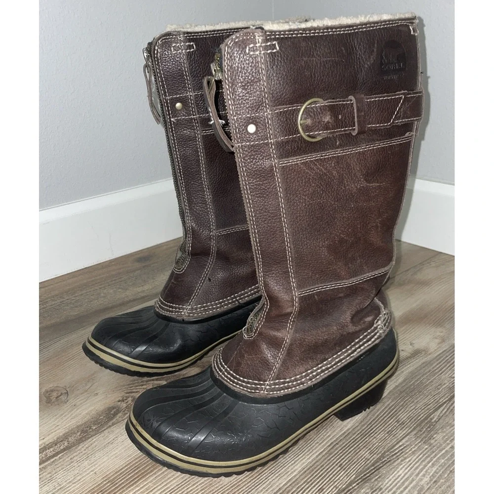 SOREL Winter Fancy Tall Boots Grizzly‎ Bear Black Brown Sz 7 Faux Fur Lined Y2K